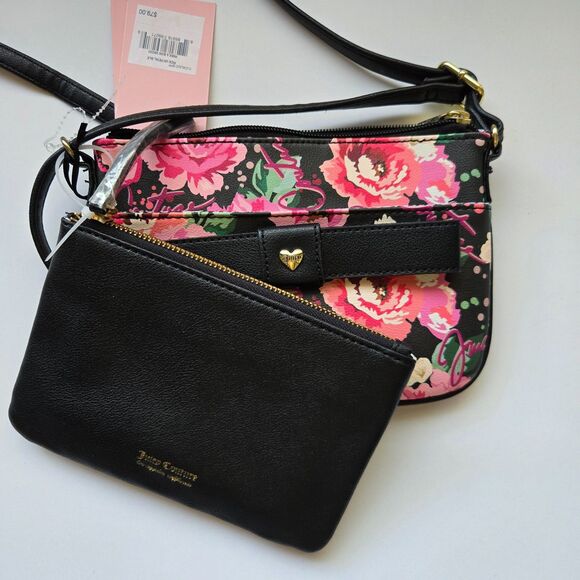 Juicy Couture Floral Crossbody Black Pick Ur Petal Peek A Bow Wristlet Purse - Picture 1 of 8